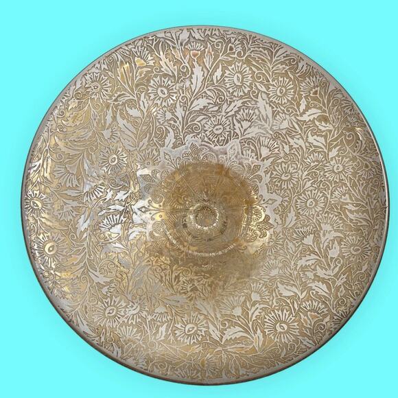 Vintage Ornate Gold Filigree Footed Dish with Crystal Stem on Gold Filigree Base - Picture 2 of 11